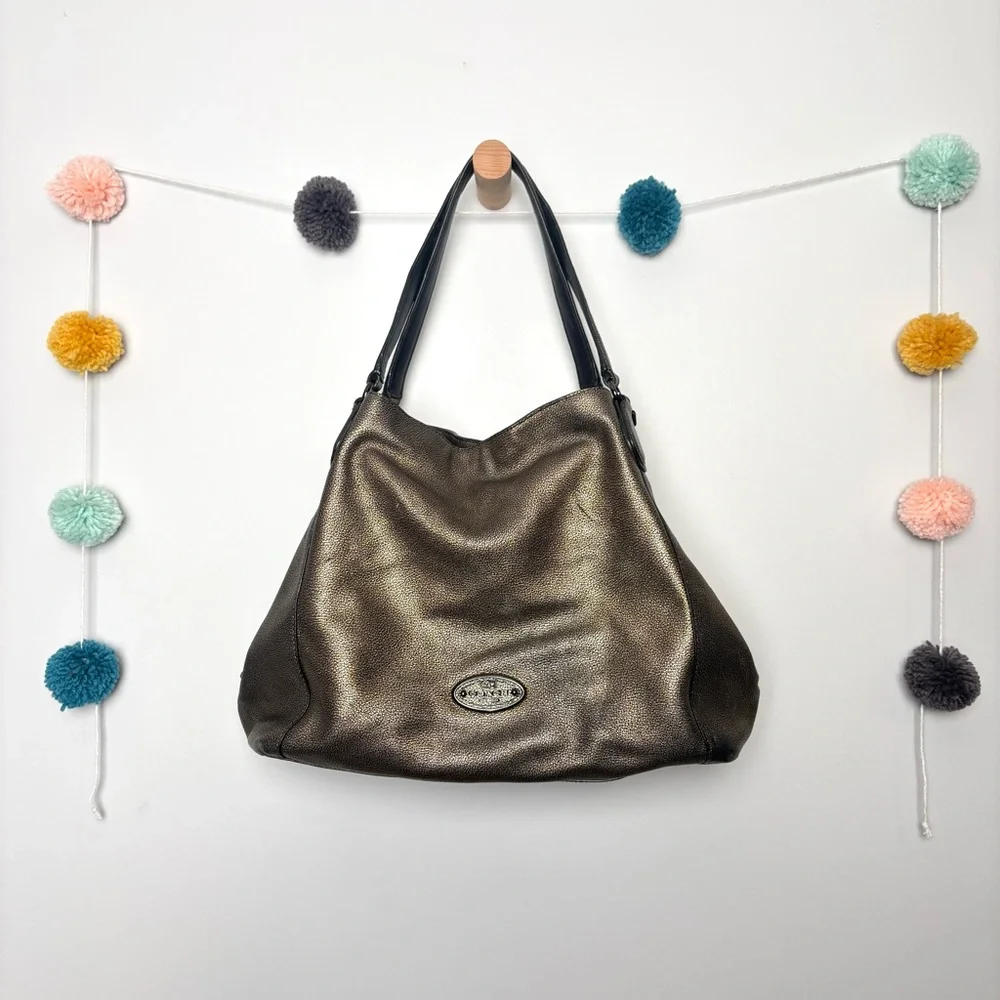 Coach Edie Metallic Gold Pebbled Shoulder Bag